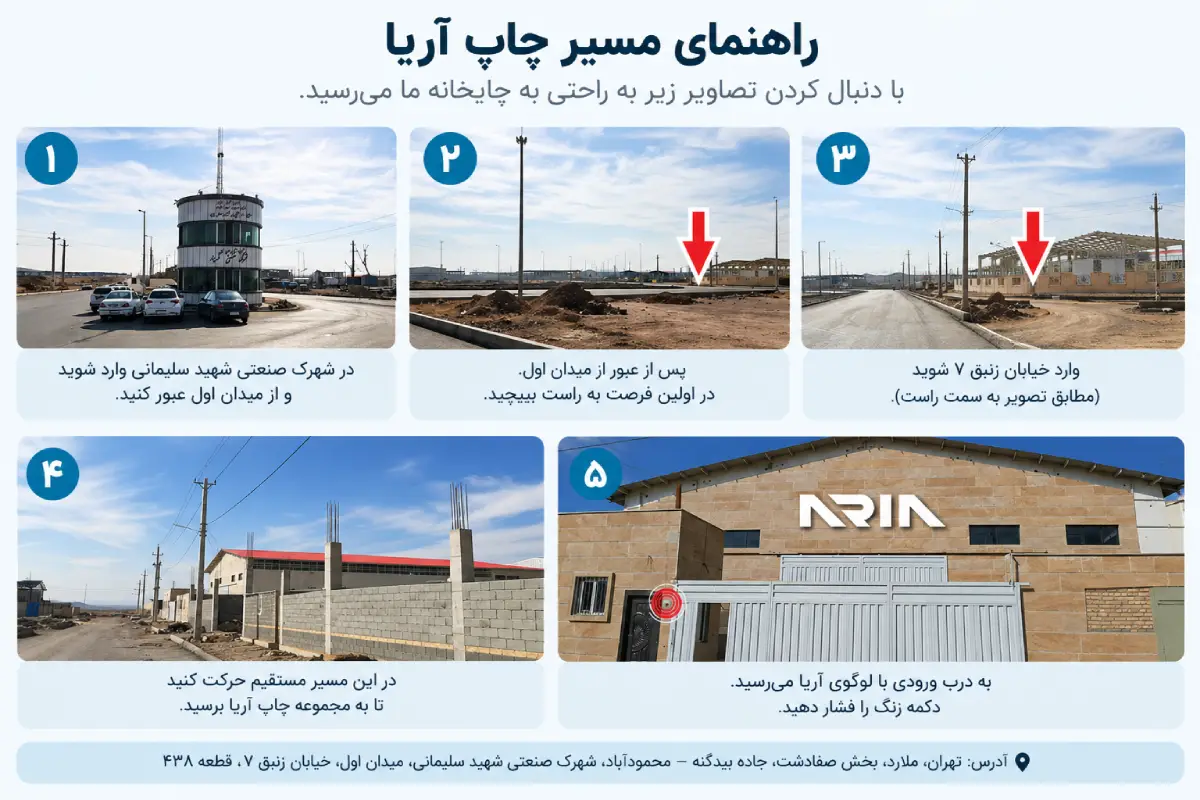 راهنمای مسیر و ورودی چاپخانه چاپ آریا